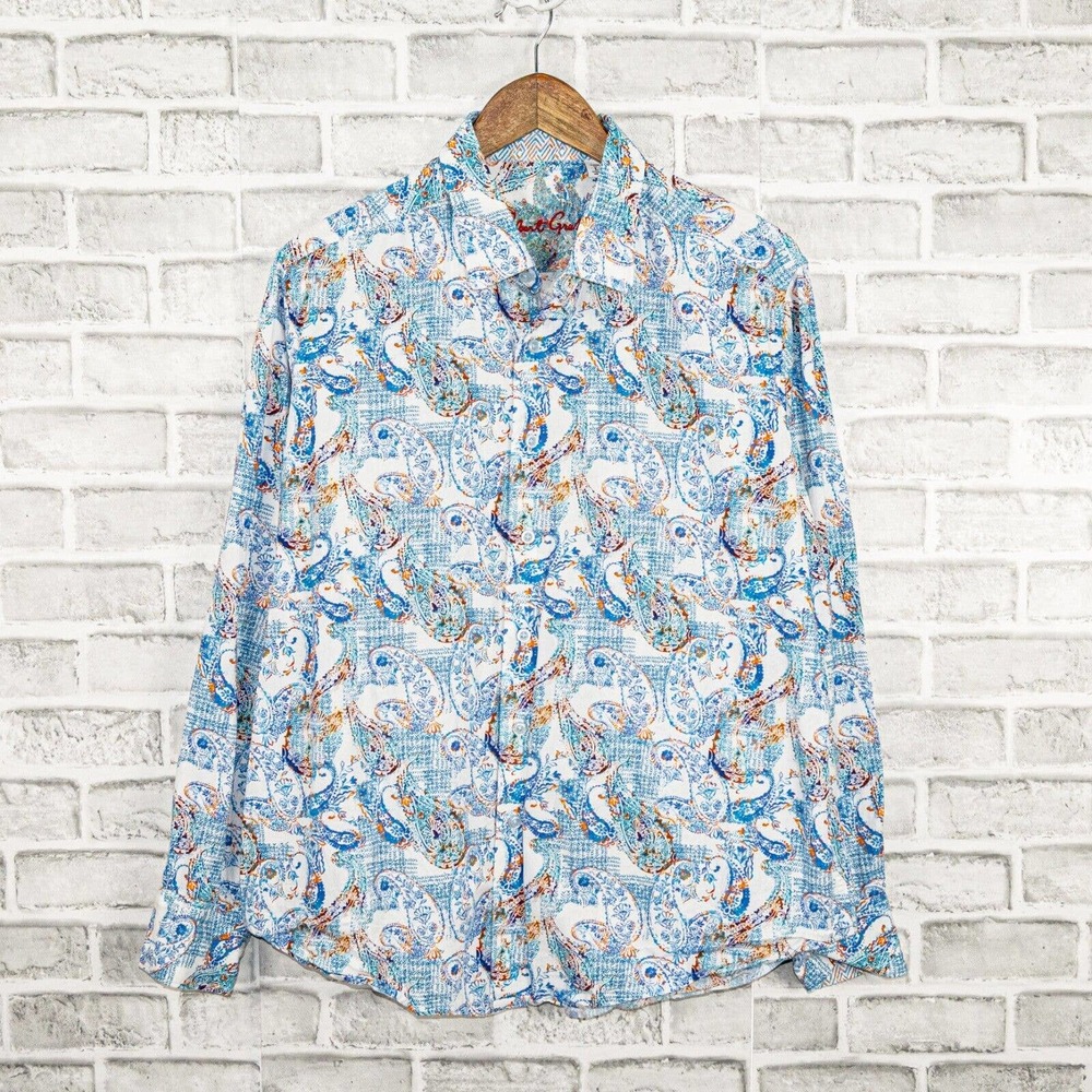 Robert Graham Men's Light blue Paisley Button up Shirt 100% Cotton Classic fit L
